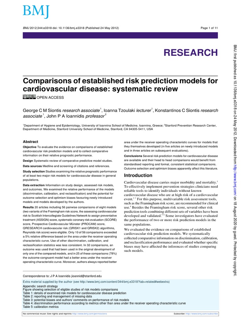 Comparisons of Established Risk Prediction Models For Cardiovascular ...