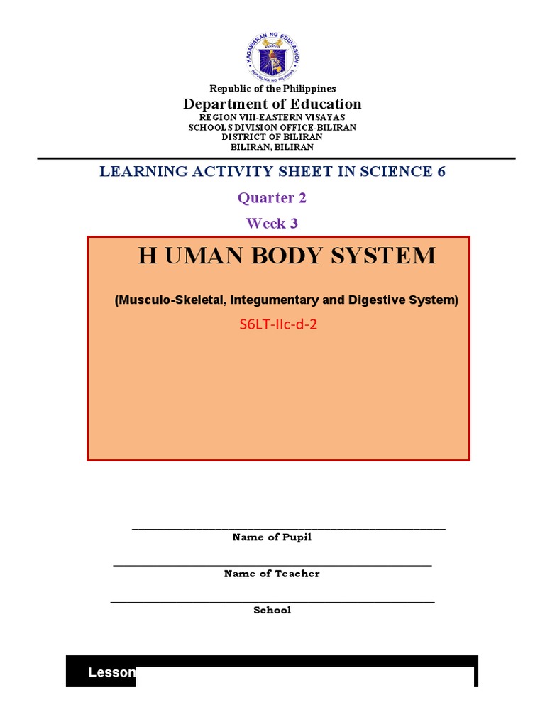 H Uman Body System: Learning Activity Sheet in Science 6 | PDF | Human ...