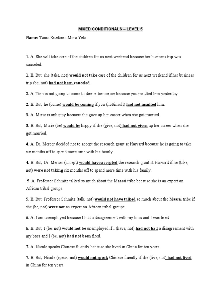 Advanced Mixed Conditionals Exercises | PDF