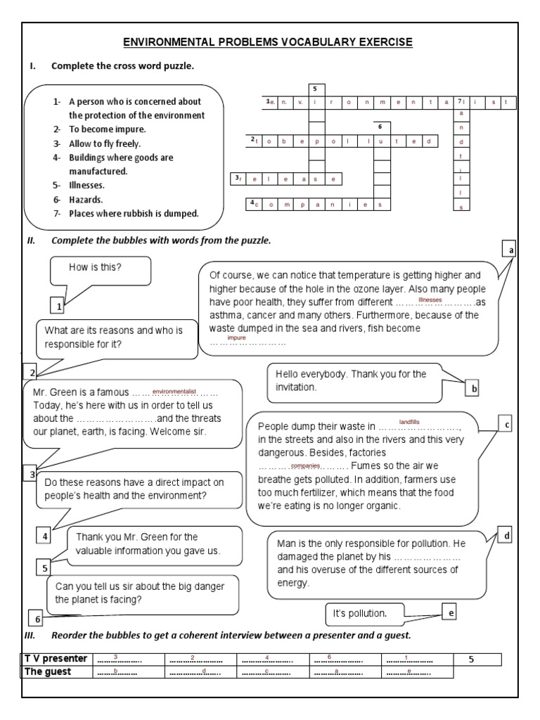 Environmental Problems Vocabulary Exercise | PDF | Human Impact On The ...