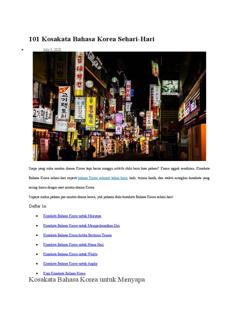 101 Kosakata Bahasa Korea Sehari Pdf