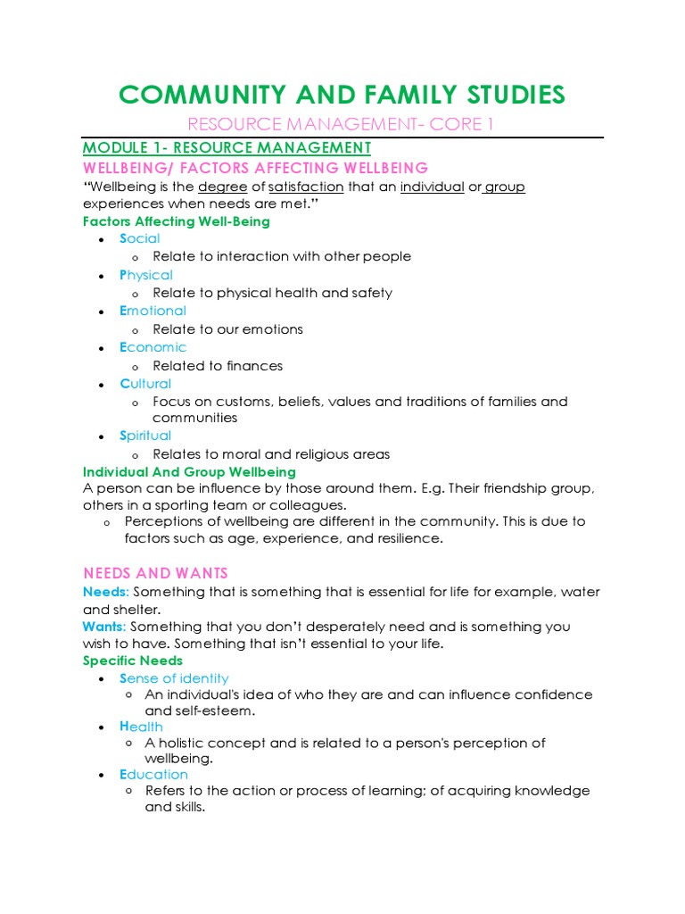 Wellbeing and Resource Management | PDF | Family | Behavioural Sciences