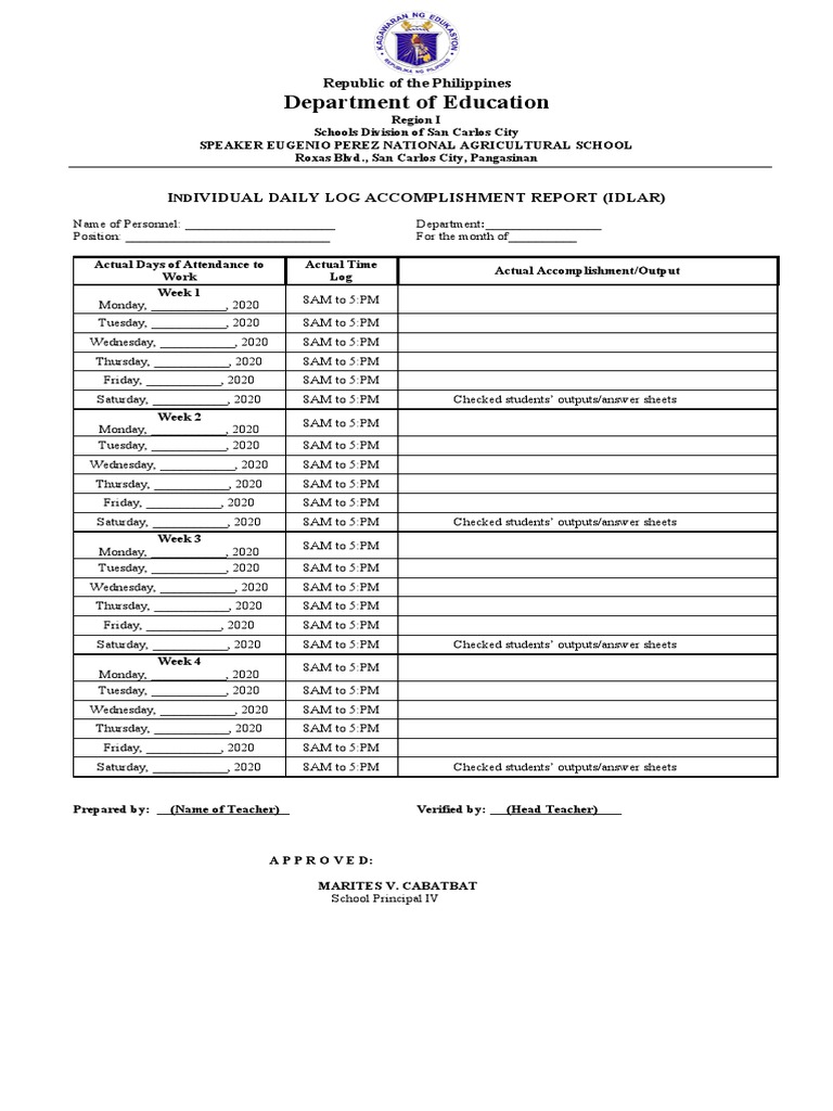 IDLAR Template for Teachers 2023 | PDF