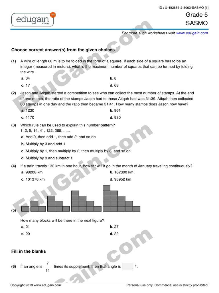 Sasmo Grade 5 - Compress PDF | PDF | Mathematical Objects | Elementary ...