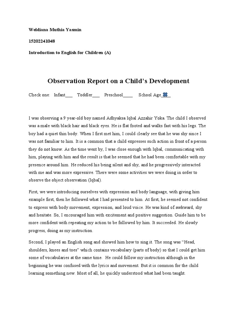 Child Development Observation Report | PDF | Vocabulary | Human ...