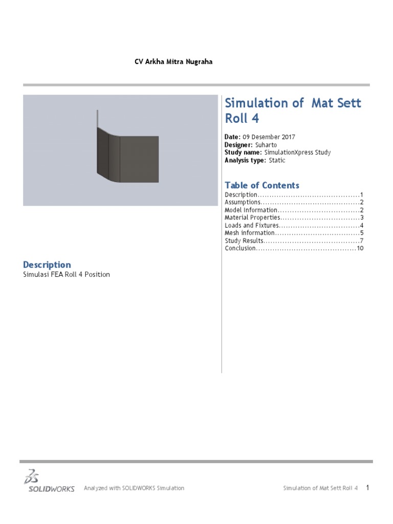 Mat Sett Roll 4SimulationXpress Study1 PDF Strength Of Materials