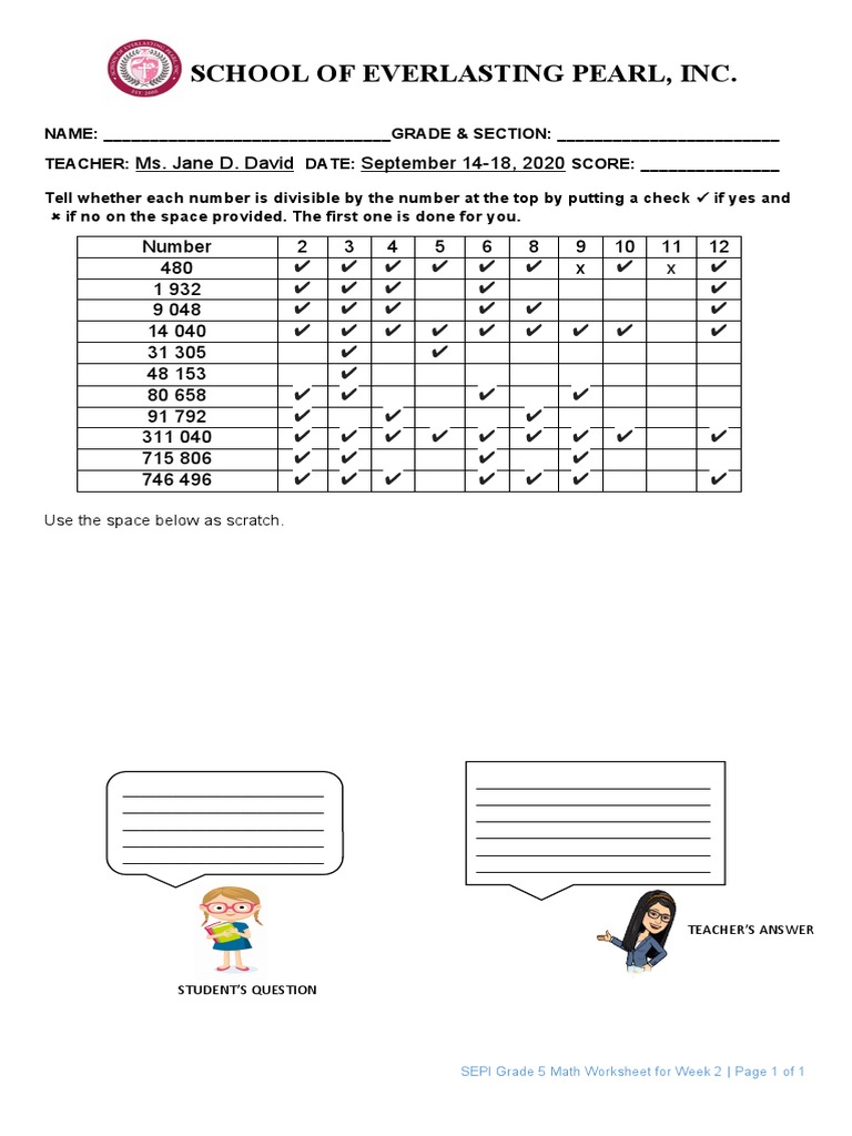 WORKSHEETGRADE5WK2 (Answerkey) PDF