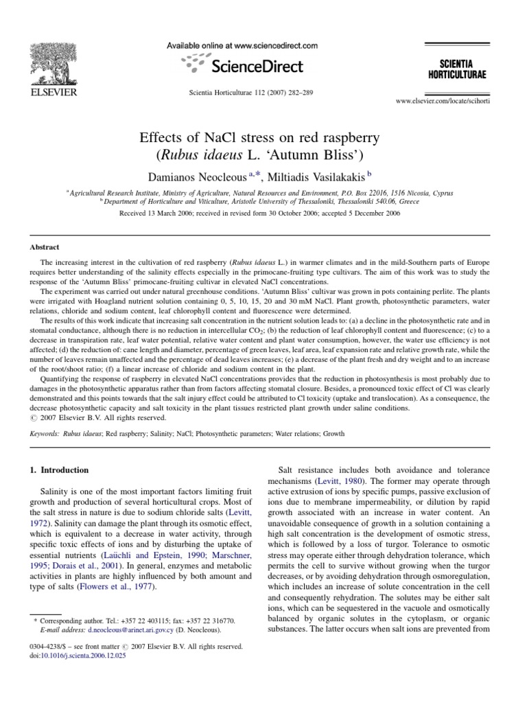 Effects of NaCl Stress On Red Raspberry | PDF | Sodium Chloride | Stoma