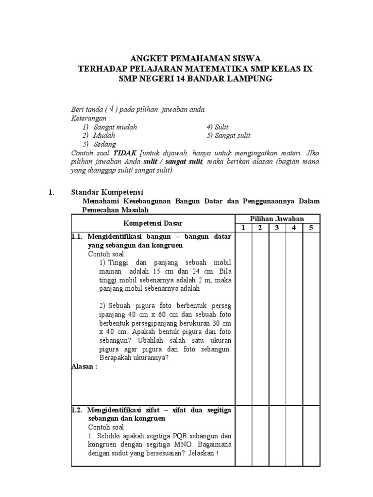 ANGKET PEMAHAMAN SISWA