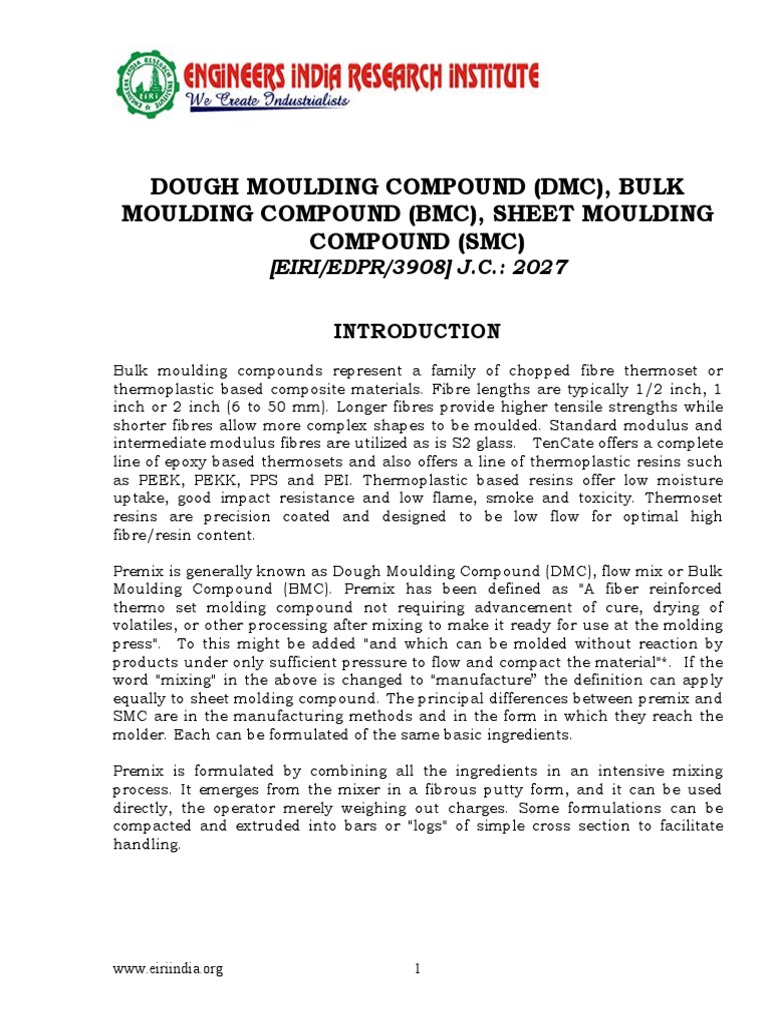 Project Report On Dough Moulding Compound (DMC), Bulk Moulding Compound
