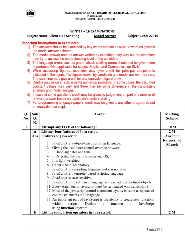 Model Answer Paper for Java Scripting | PDF | Http Cookie | World Wide Web
