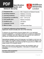 Programme Specification For MSC Computer and Network Security