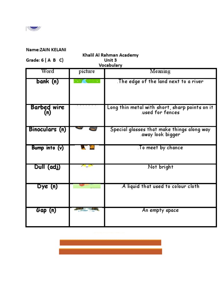 Grade 6 Unit 3 Vocabulary Guide | PDF