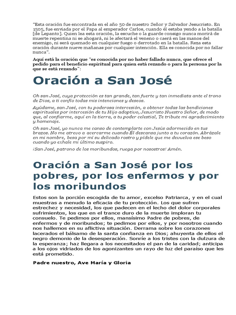 Oracion A San Jose | PDF | Oración | María, madre de Jesús