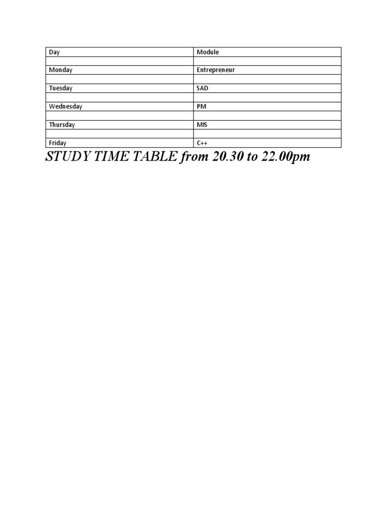 Weekly Study Schedule Overview | PDF