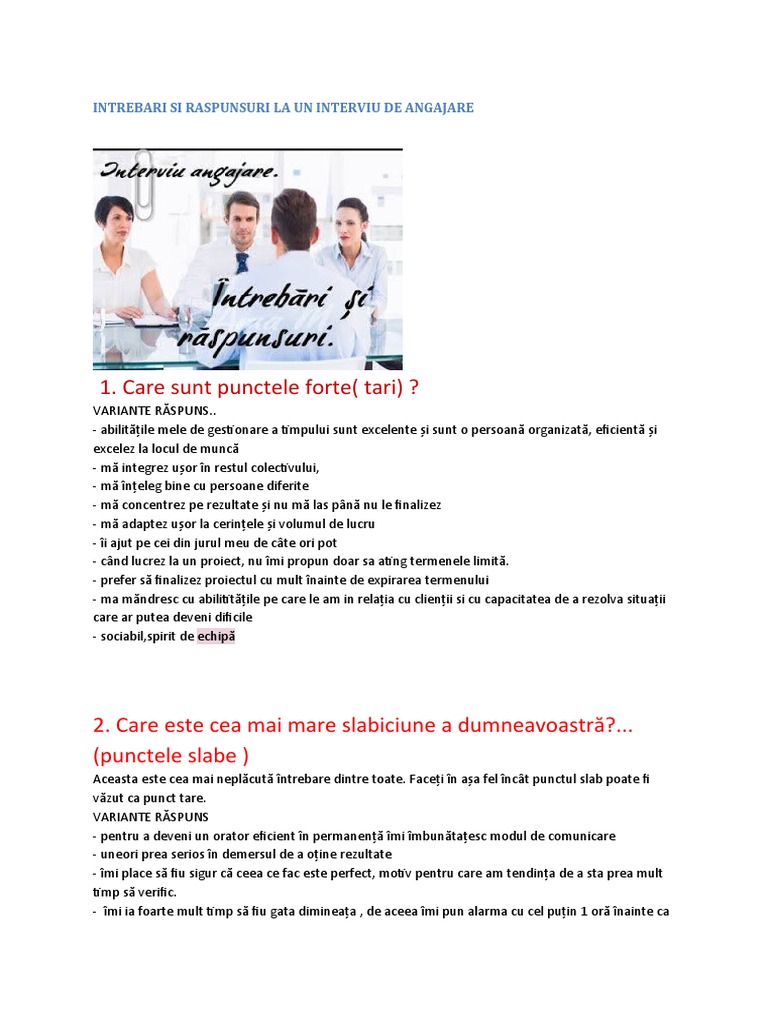 Interviu-Întrebări Și Răspunsuri | PDF