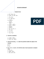 Revision Worksheet: 1. Simplify (Always Simplest Form)