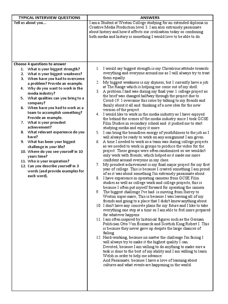 Typical Interview Questions | PDF