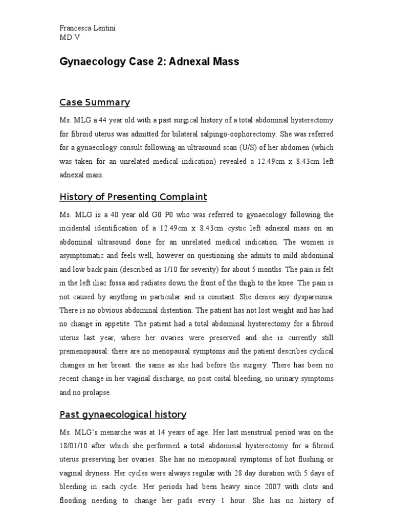 Gynaecology Case 2 | PDF | Ovarian Cancer | Menopause