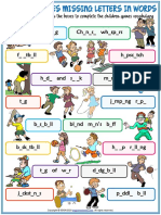 Children Games Vocabulary Esl Missing Letters in Words Worksheet For Kids PDF