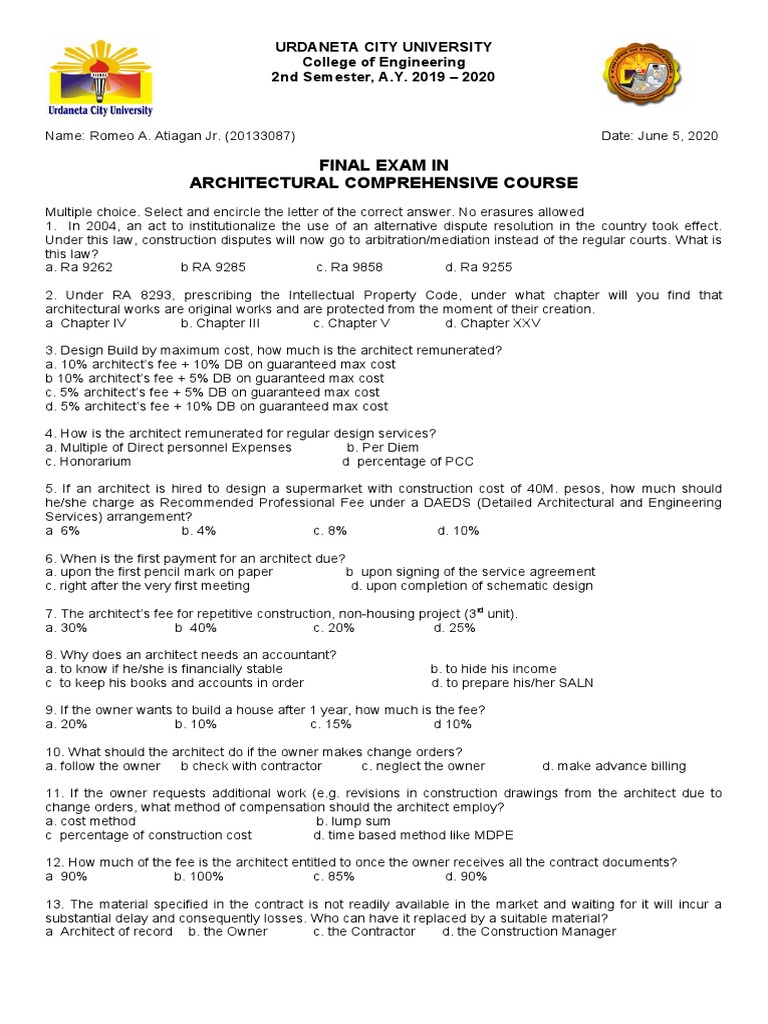 Final Final Exam in ACC 2020 PDF Architect Value Added Tax