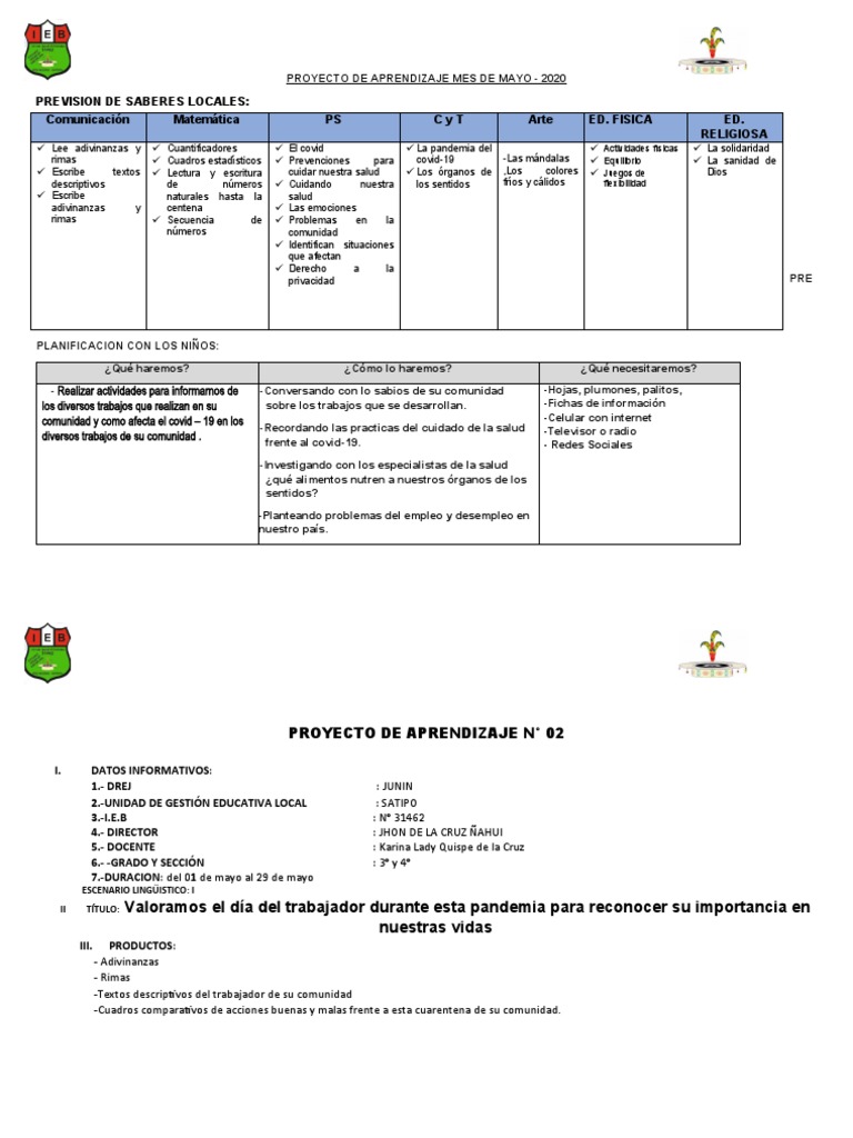 Proyecto de Aprendizaje Mes de Mayo | PDF | Sustracción | Aprendizaje