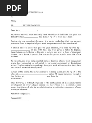 Return to Work Notice - Form