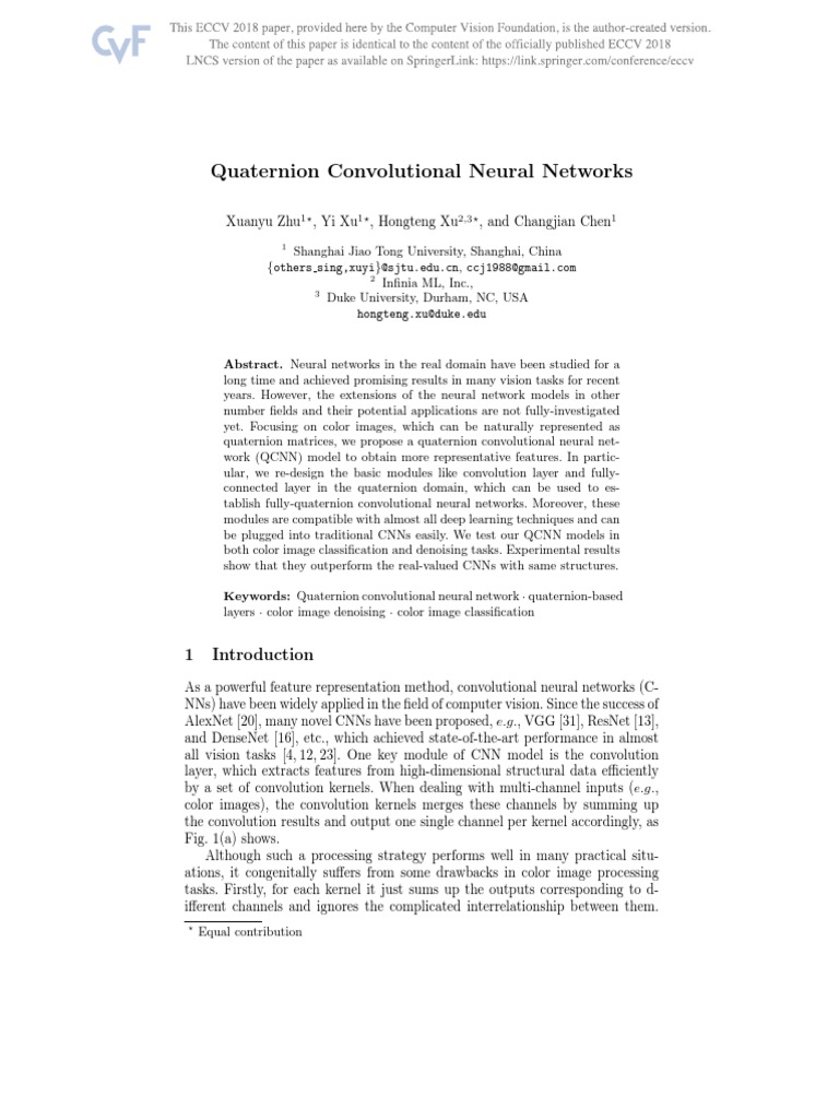 Quaternion CNNs for Image Processing | PDF | Cybernetics | Applied ...