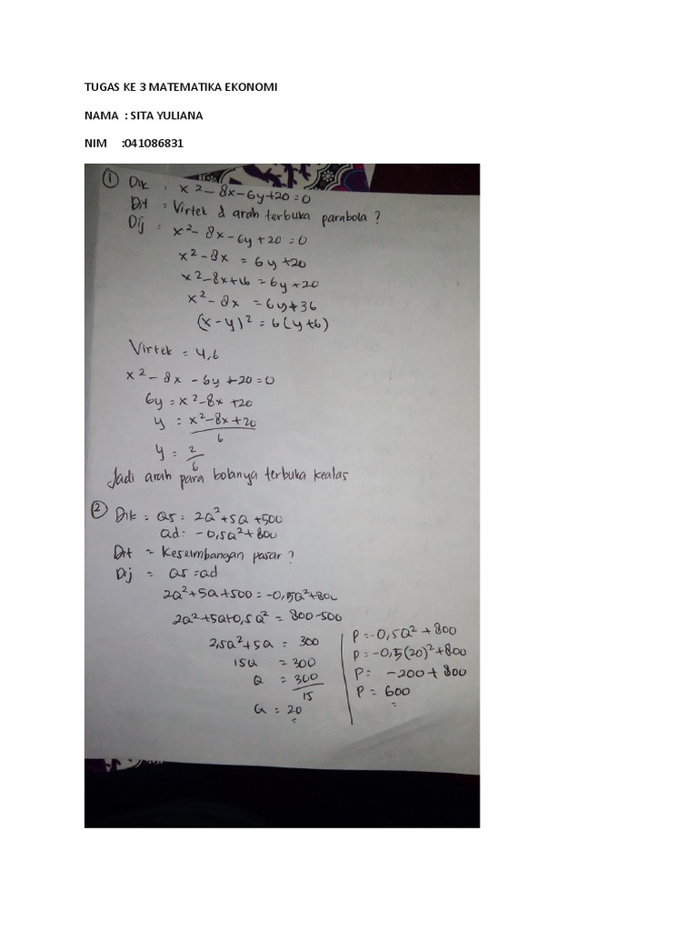 Tugas Ke 3 Matematika Ekonomi | PDF
