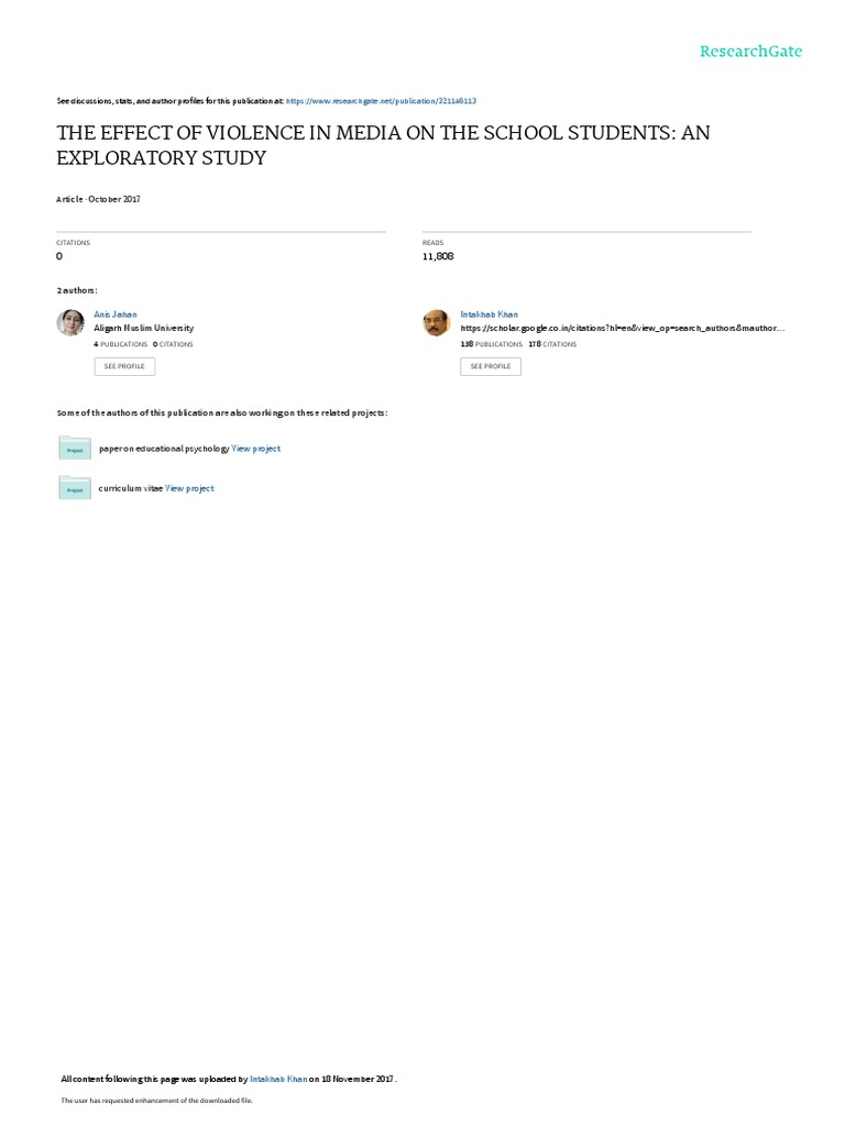 Impact of Media Violence on Students | PDF | Violence | Juvenile ...