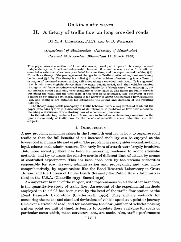 Kinematic Waves in Traffic Flow Theory | PDF | Waves | Spacetime