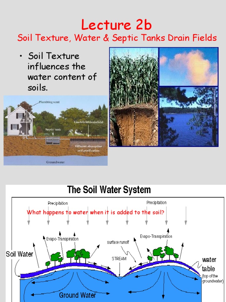Lecture 2b: Soil Texture, Water & Septic Tanks Drain Fields | PDF ...