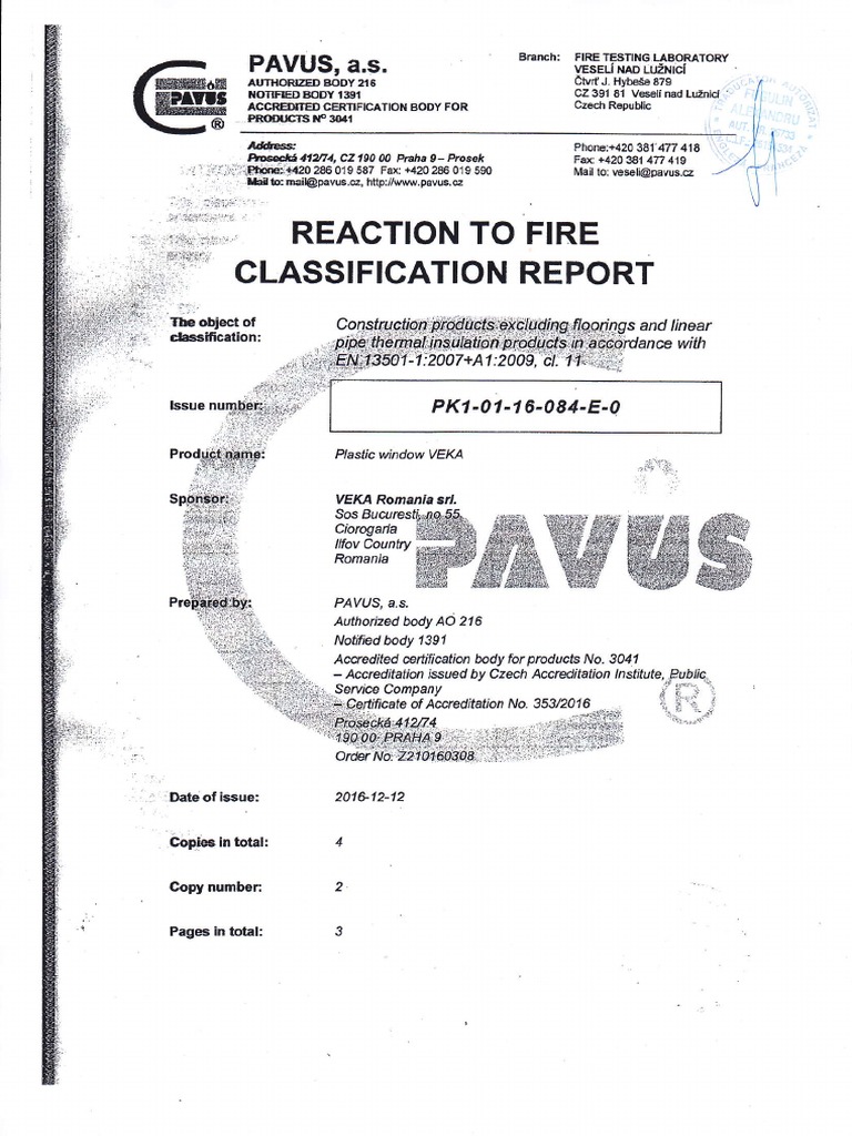 Fire Classification for PVC Windows | PDF