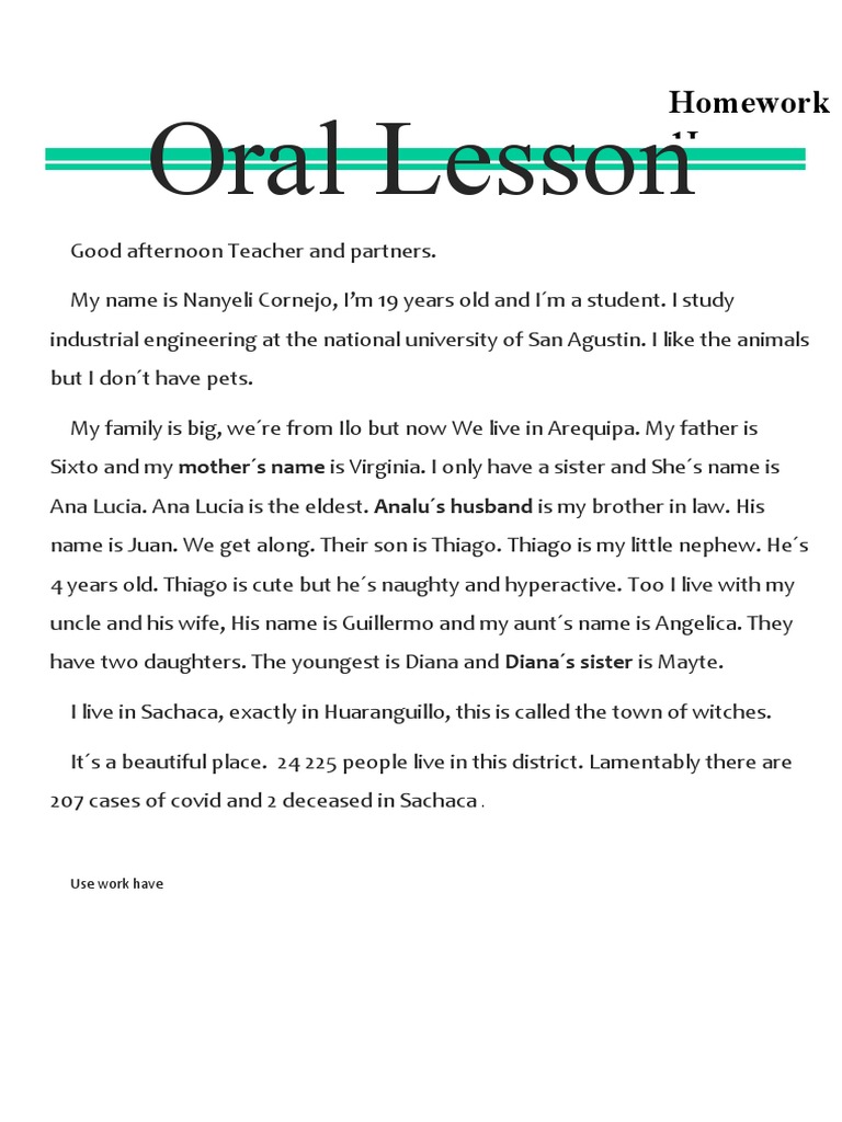 Oral Lesson: Homework 1I | PDF