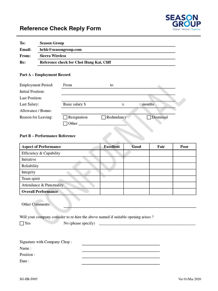 Reference Check Form | PDF | Career & Growth