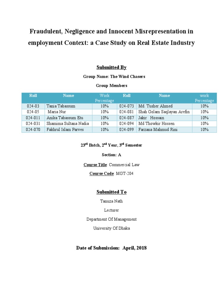 Fraudulent, Negligence and Innocent Misrepresentation in Employment