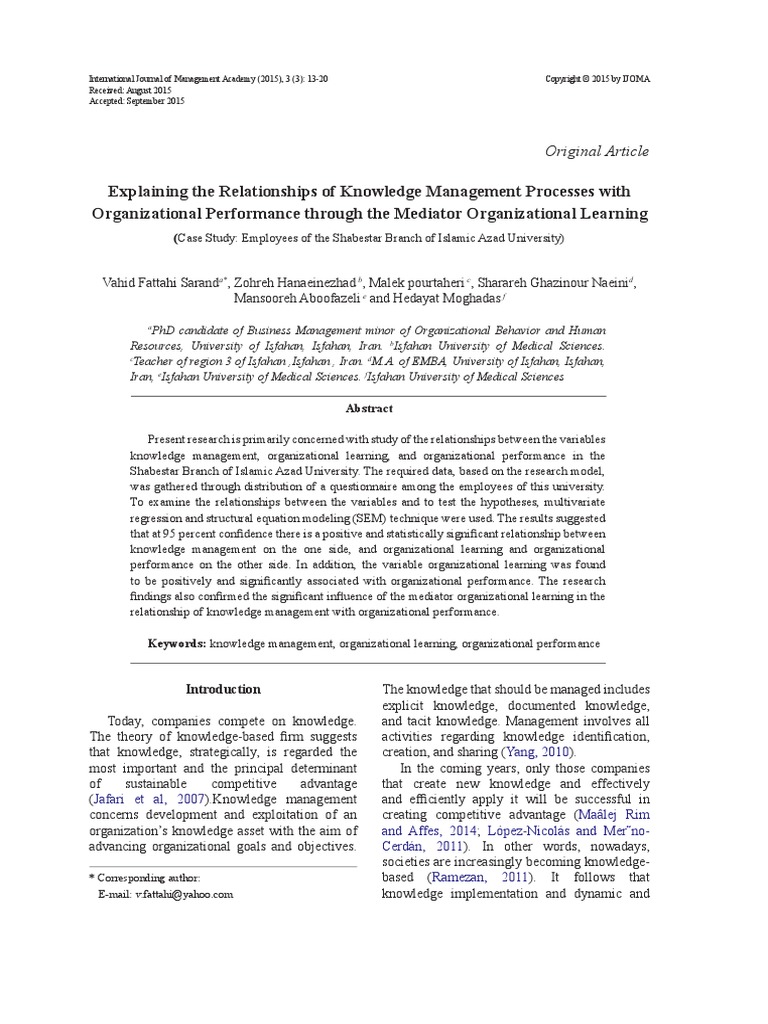 Explaining The Relationships of Knowledge Management Processes With ...