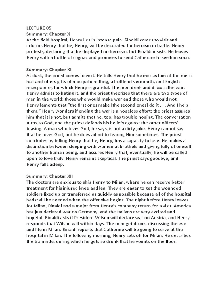 A Farewell to Arms Chapters 1013 Summary PDF The Red Badge Of