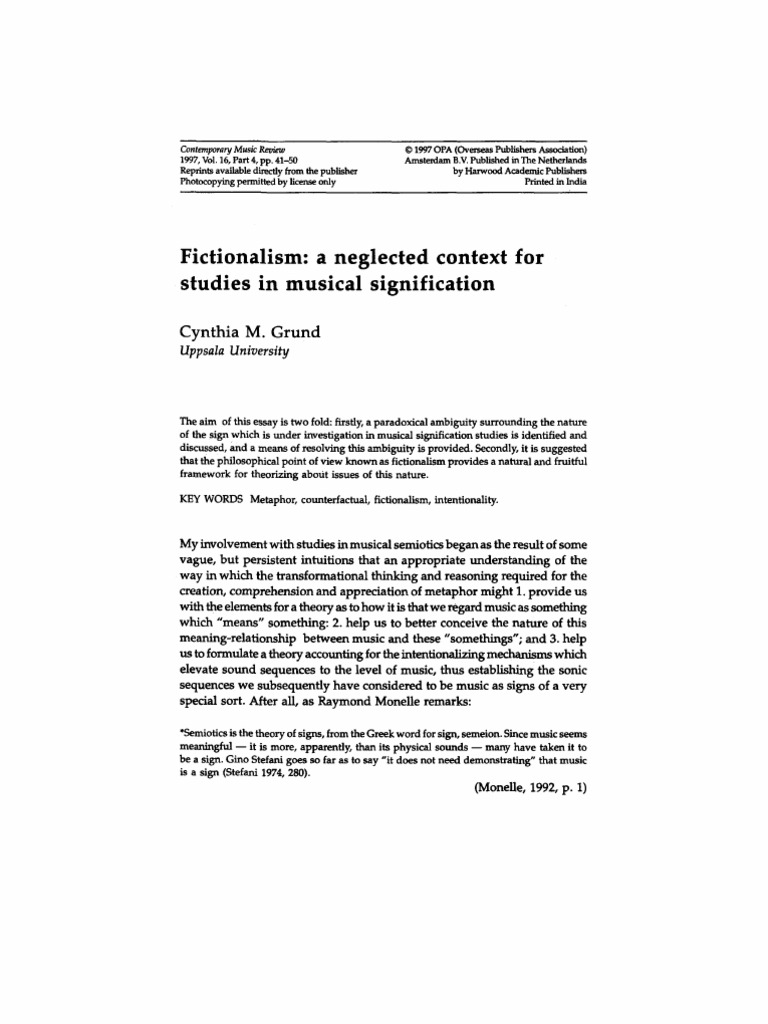 Fictionalism in Musical Signification | PDF