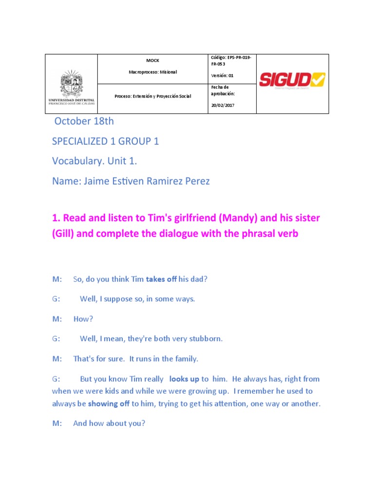 Phrasal Verbs. FIND OUT Specialized 1 PDF Family Society