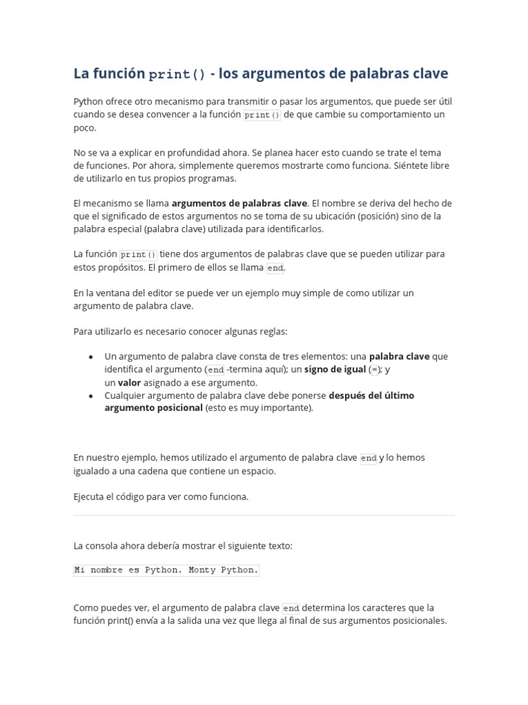 Argumentos de Palabras Clave en Python | PDF | Informática