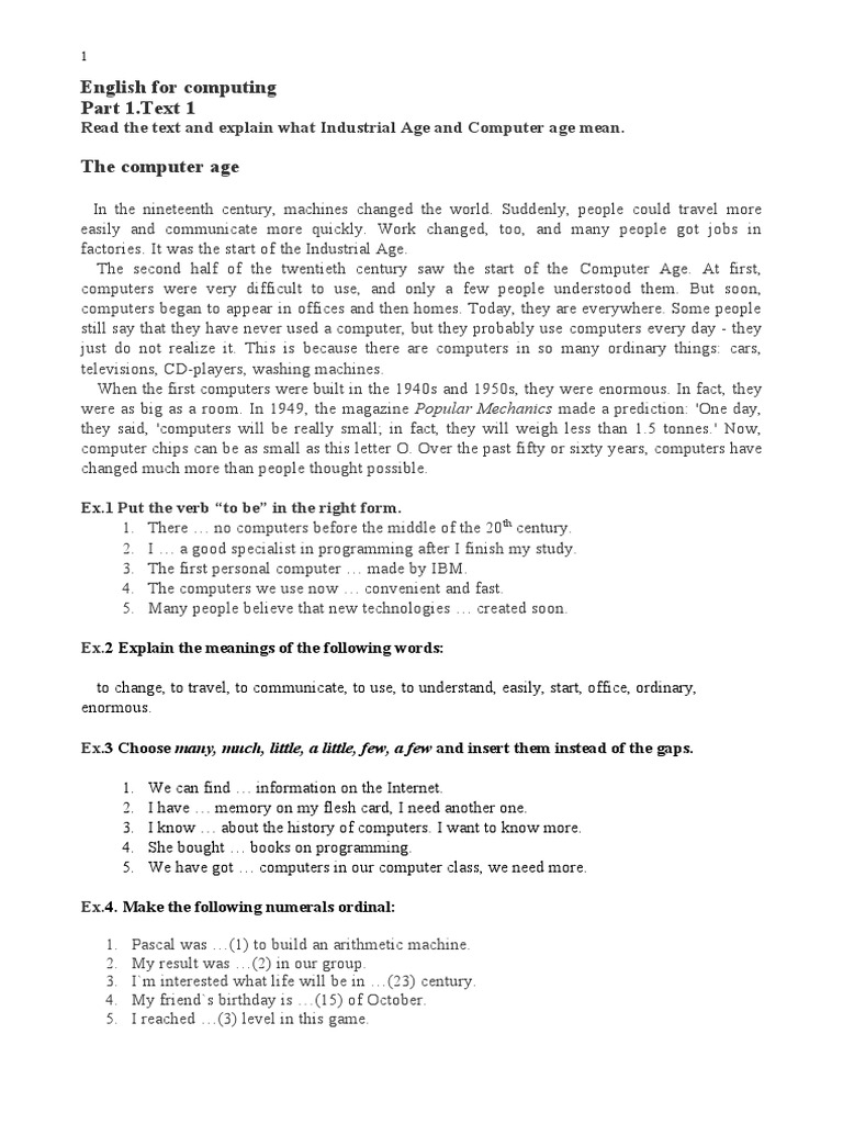 English For Computing Part 1.text 1 The Computer Age | PDF | Alan ...