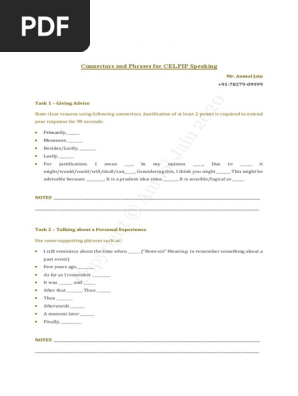 Connectors and Phrases for CELPIP Speaking