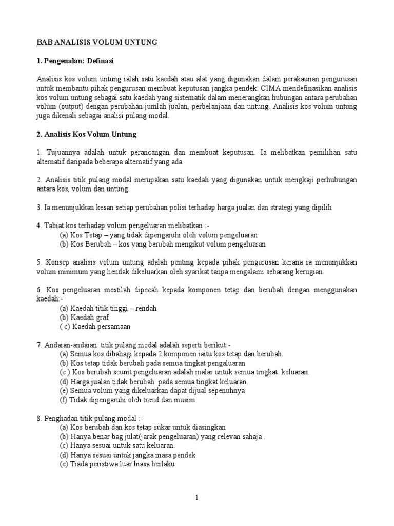 Analisis Volum Untung Pdf