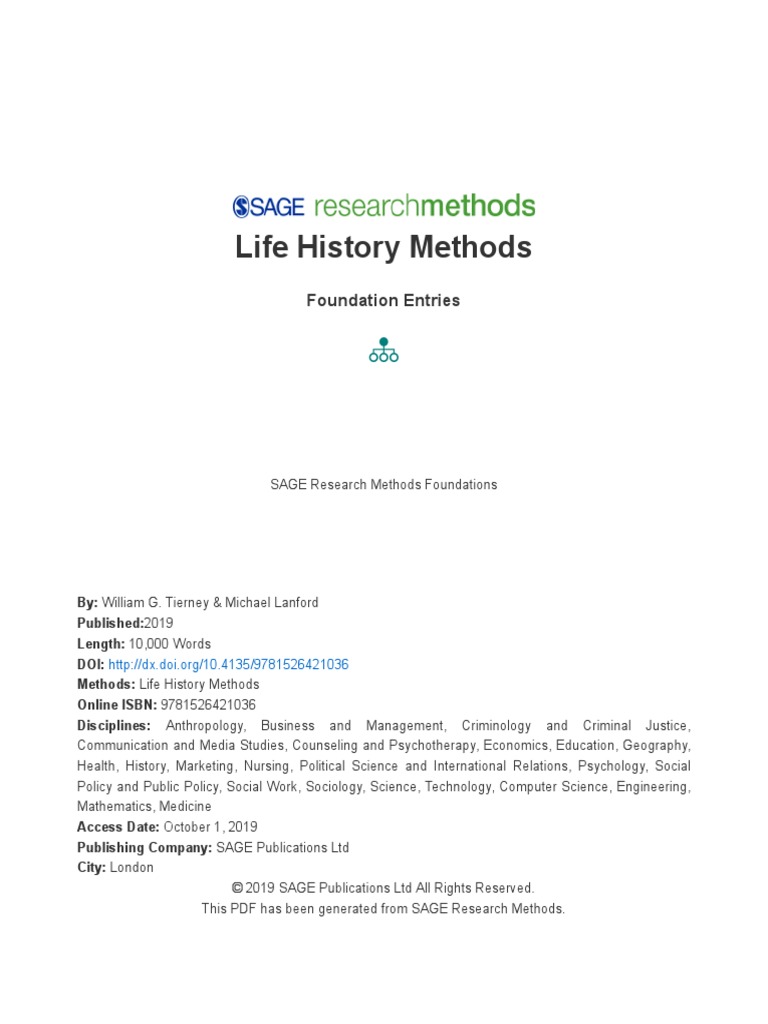 Life History Method Examples Pdf