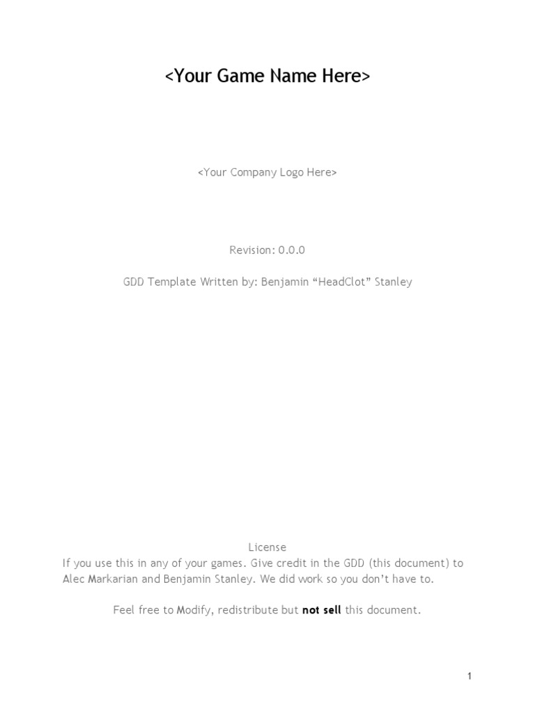 Game Design Document Template PDF
