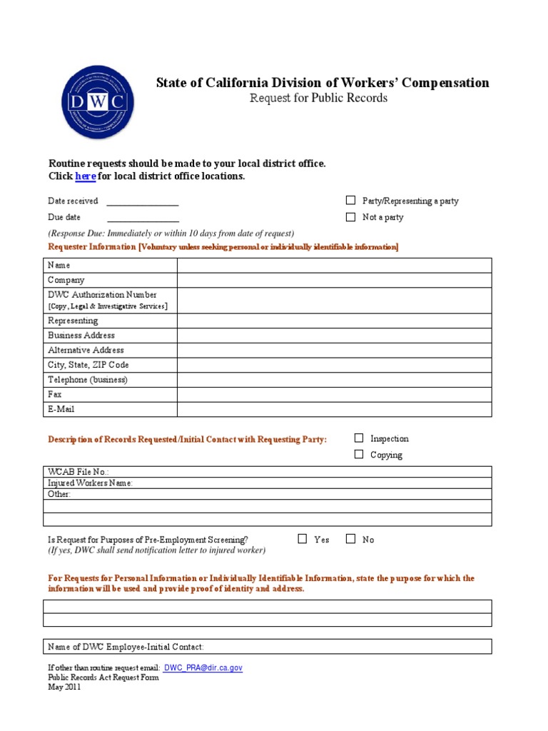 Request for Public Records from the California Division of Workers ...