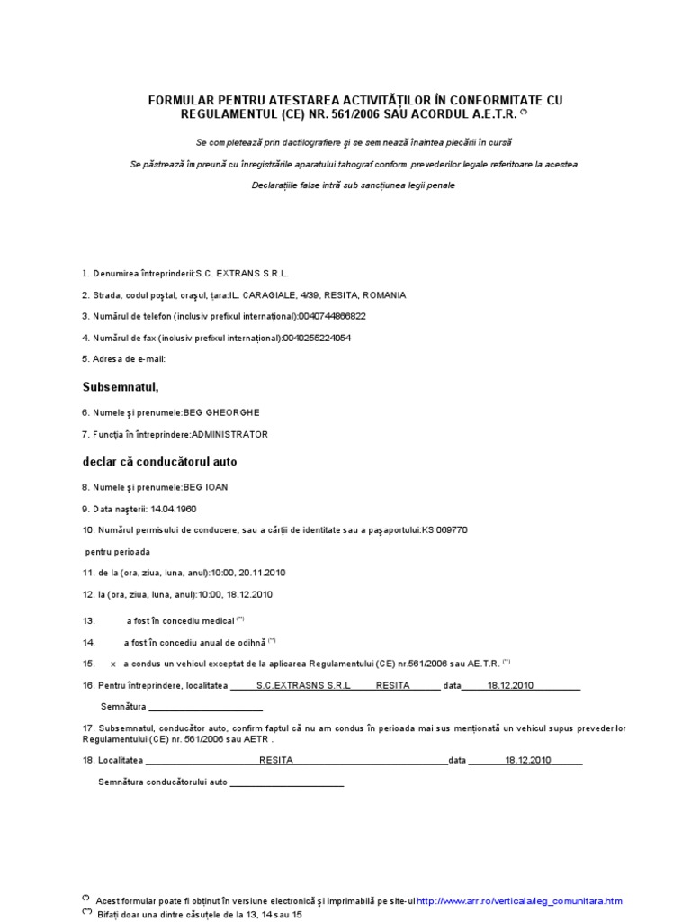 Formular Acordul AETR | PDF