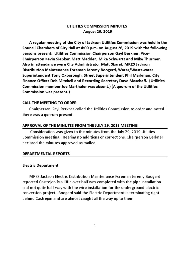 City Utilities Aug. 26 Minutes PDF Insurance Business