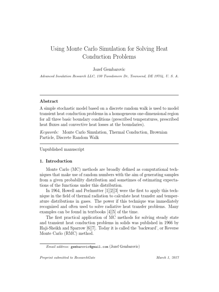 Monte Carlo Methods for Heat Conduction | PDF | Thermal Conduction ...